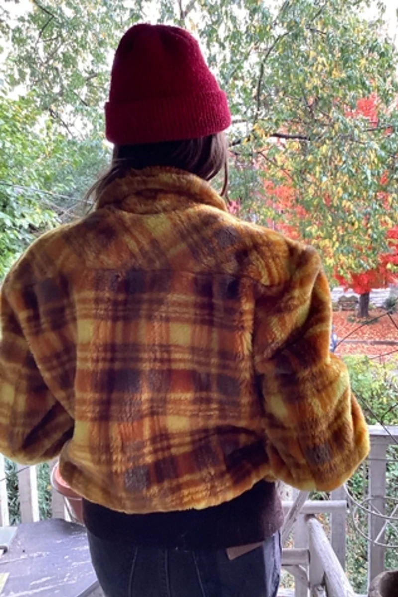 1970s Fuzzy Yellow Plaid Jacket Selected by Cherry