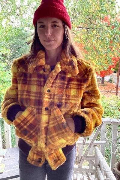 1970s Fuzzy Yellow Plaid Jacket Selected by Cherry