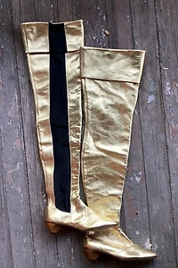 Deadstock 1960s Gold Leather Thigh High Boots Selected by Cherry