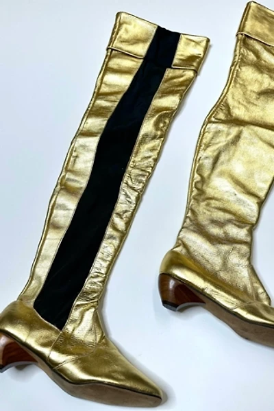 Deadstock 1960s Gold Leather Thigh High Boots Selected by Cherry