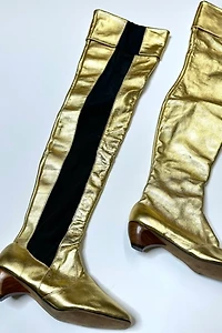 Deadstock 1960s Gold Leather Thigh High Boots Selected by Cherry