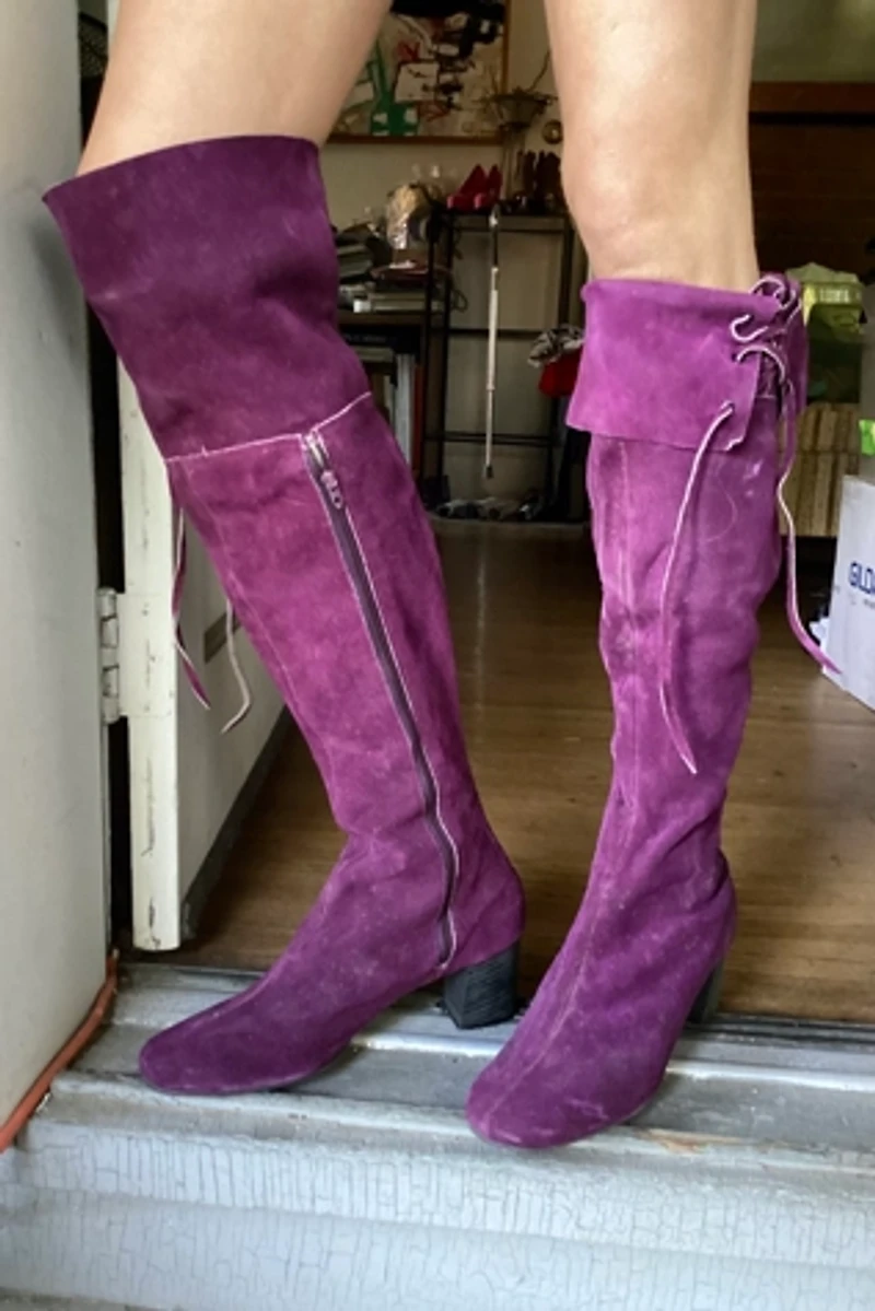 1960s Purple Suede Knee High Boots Selected by Cherry