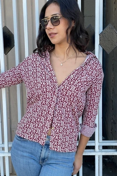 Vintage 1970's Red Leaf Printed Design Shirt Selected by FernMercantile