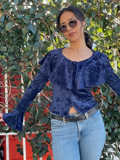 Vintage 1990's Lip Service Navy Velvet Top Selected by FernMercantile