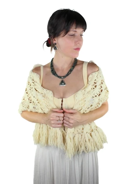 1960s Handmade Cream Crochet Scarf Selected By Moons + Junes Vintage
