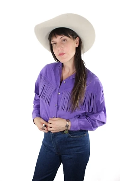 1980s Purple Western Fringe Button Up Selected By Moons + Junes Vintage
