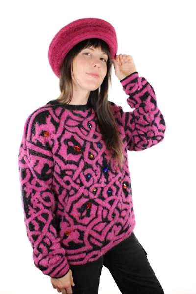 1980s Midnight Blues Rhinestone Sweater Selected By Moons + Junes Vintage