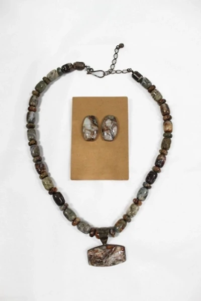 1970s Ocean Jasper Necklace + Earring Set Selected By Moons + Junes Vintage