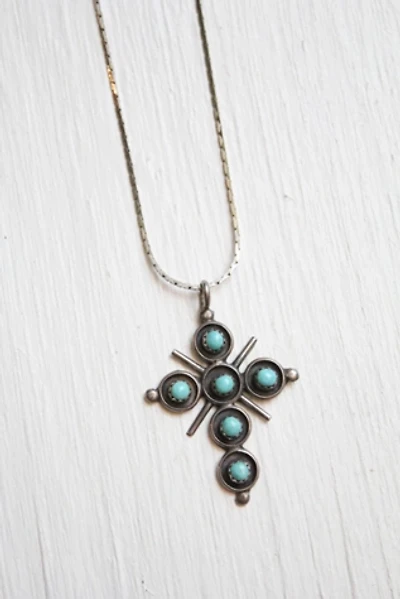 Vintage Turquoise Silver Cross Necklace Selected By Moons + Junes Vintage