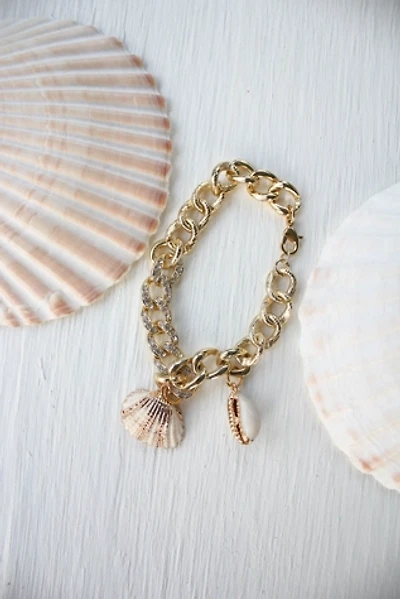 Vintage Gold Shell Charm Rhinestone Bracelet Selected By Moons + Junes Vintage