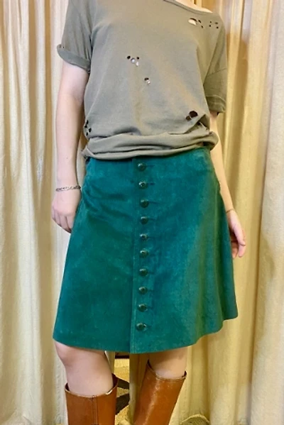 Vintage 1990’s Green Suede Button Up Mini Skirt Selected by Nomad Vintage