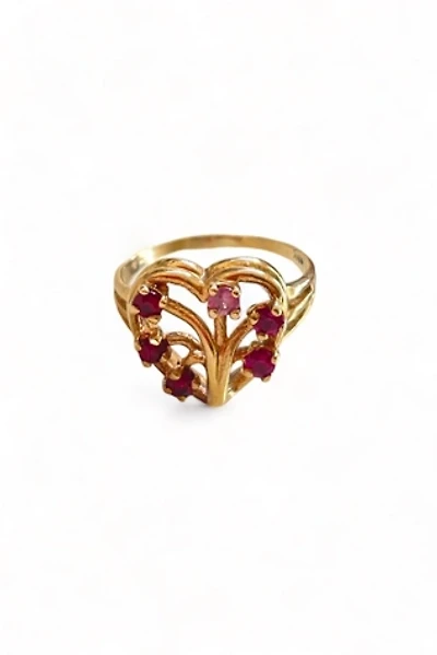 Vintage 10K Gold Ruby Gemstone Heart Ring Selected by MARMALADE