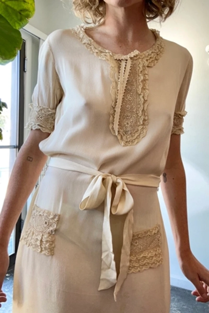 Antique Victorian Cream Silk Dress Selected by The Curatorial Dept.