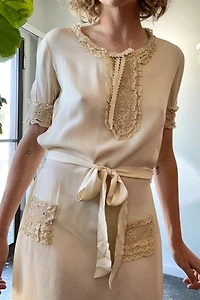 Antique Victorian Cream Silk Dress Selected by The Curatorial Dept.