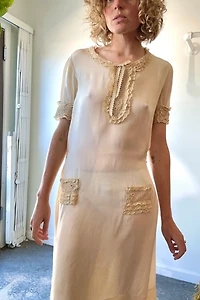 Antique Victorian Cream Silk Dress Selected by The Curatorial Dept.