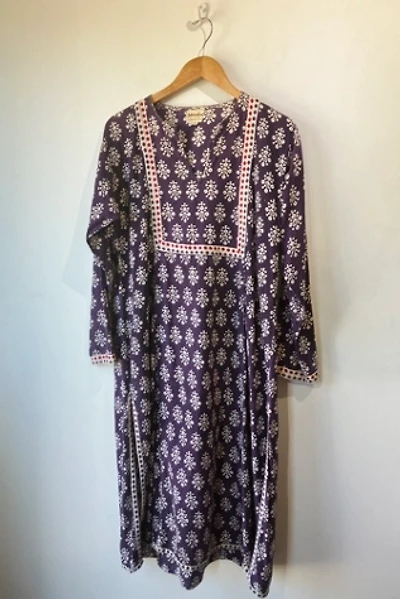 Vintage Fabindia Purple Block Printed Dress Selected by The Curatorial Dept.