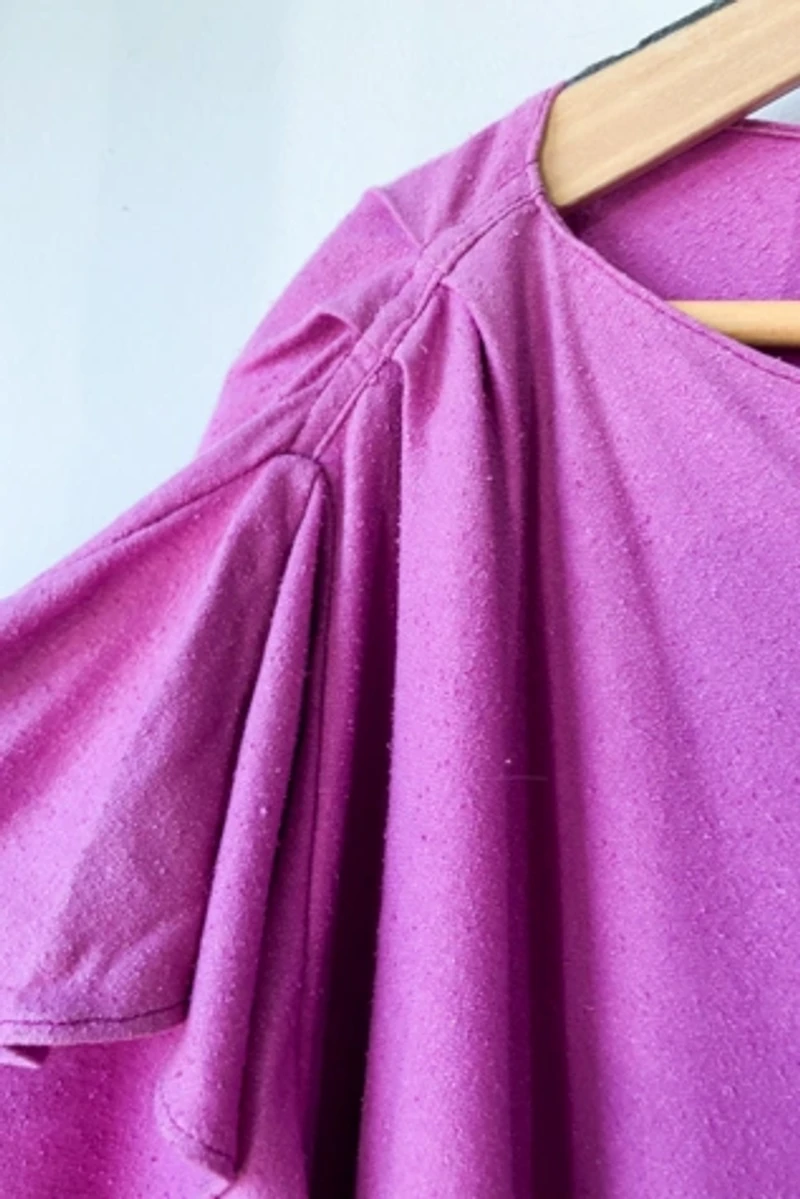 Electric Feathers Fuchsia Ruffle Silk Caftan Selected by The Curatorial Dept.