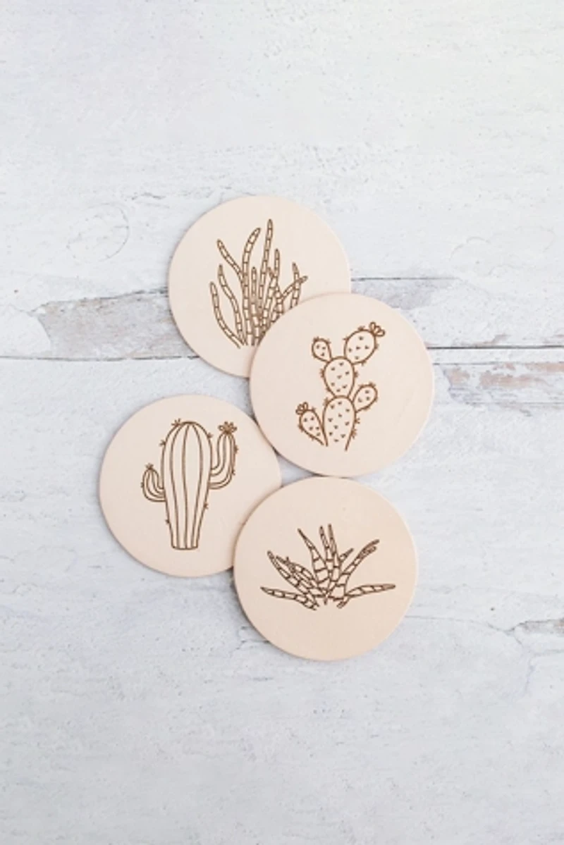 Giving Bracelets Leather Coaster Succulent Print Set