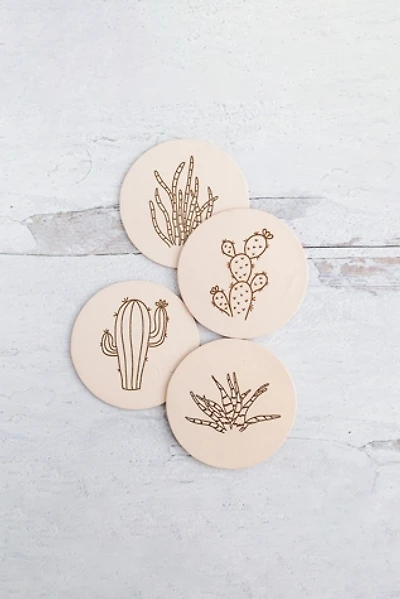 Giving Bracelets Leather Coaster Succulent Print Set