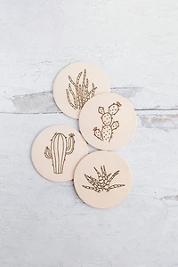 Giving Bracelets Leather Coaster Succulent Print Set