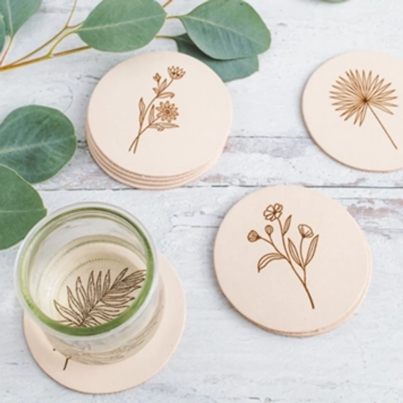 Giving Bracelets Leather Coaster Wildflower Print Set