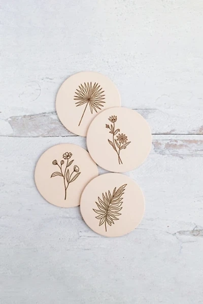 Giving Bracelets Leather Coaster Wildflower Print Set