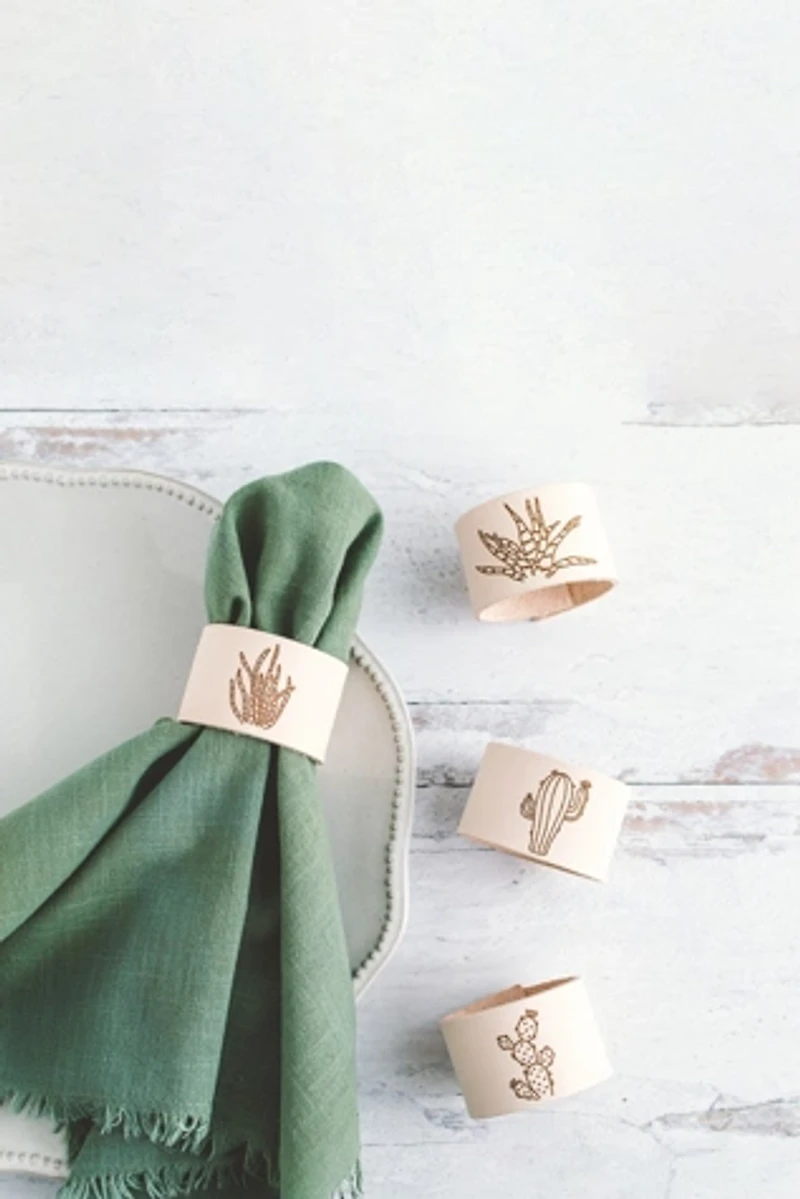 Giving Bracelets Leather Napkin Ring Succulent Print Set