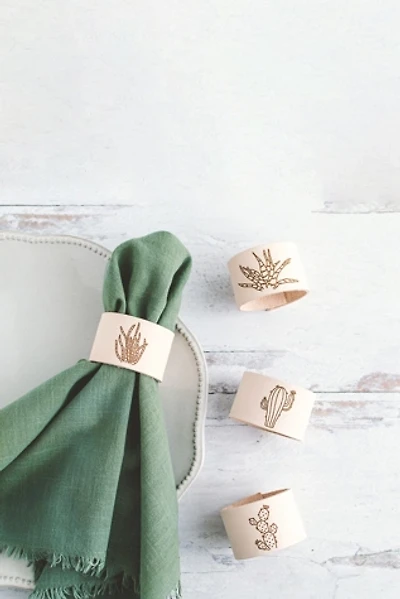 Giving Bracelets Leather Napkin Ring Succulent Print Set