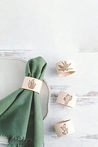 Giving Bracelets Leather Napkin Ring Succulent Print Set
