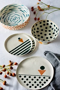 Kaase Atelier Dots & Stripes Handmade Fine Porcelain Medium Footed Serving Bowl