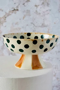 Kaase Atelier Dots & Stripes Handmade Fine Porcelain Medium Footed Serving Bowl
