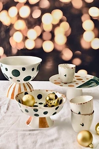 Kaase Atelier Dots & Stripes Handmade Fine Porcelain Medium Footed Serving Bowl