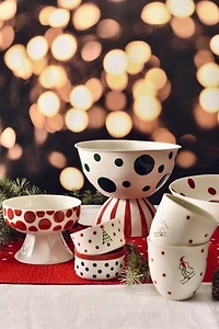 Kaase Atelier Dots & Stripes Handmade Fine Porcelain Mini Footed Christmas Bowl