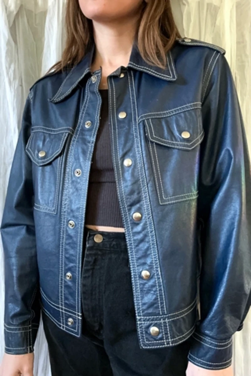 1950s Navy Blue Leather McGregor Jacket Selected by Grievous Angel Vintage