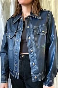 1950s Navy Blue Leather McGregor Jacket Selected by Grievous Angel Vintage