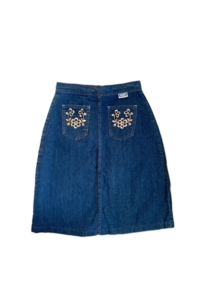 Vintage 1970s Embroidered Denim High Waisted Skirt Selected by SharpLilTeeth