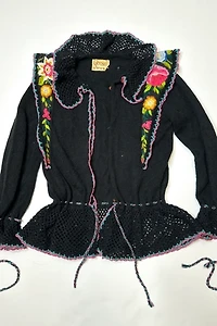 1950s Black Crochet Floral Peplum Cardigan Selected by Cherry