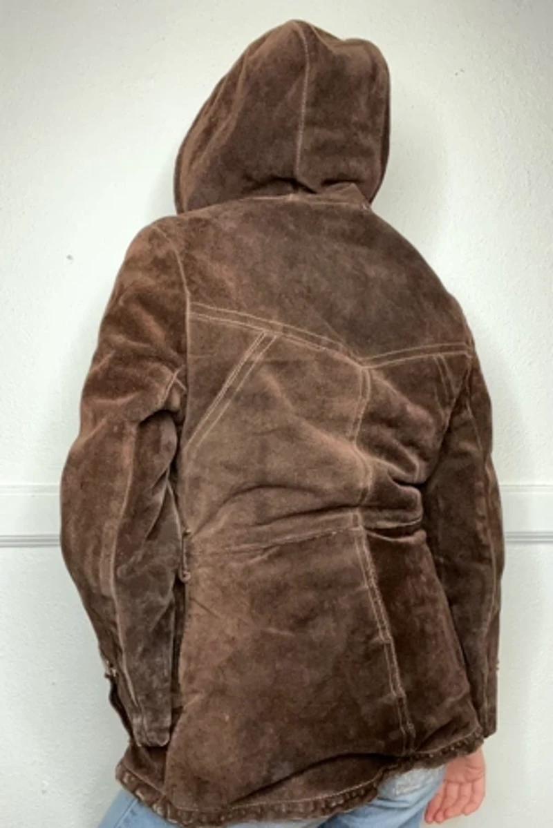 1970s Brown Suede Insulated Hooded Coat Selected by Cherry