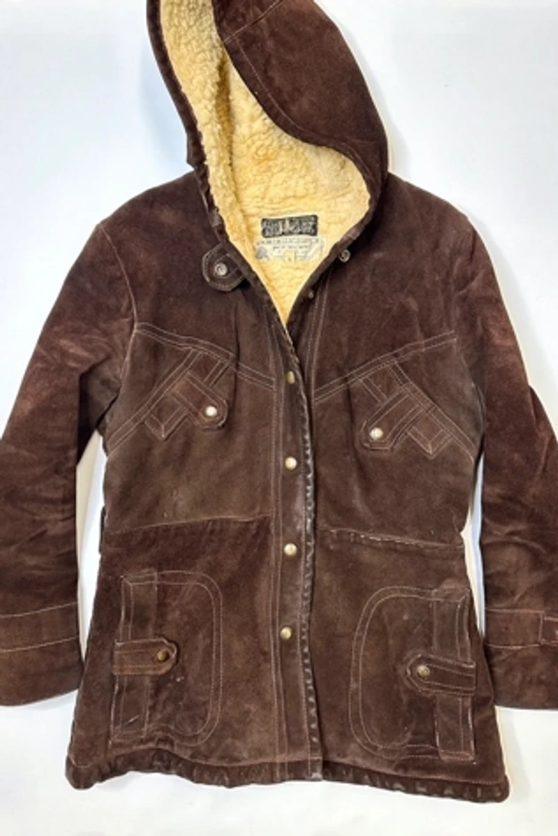 1970s Brown Suede Insulated Hooded Coat Selected by Cherry