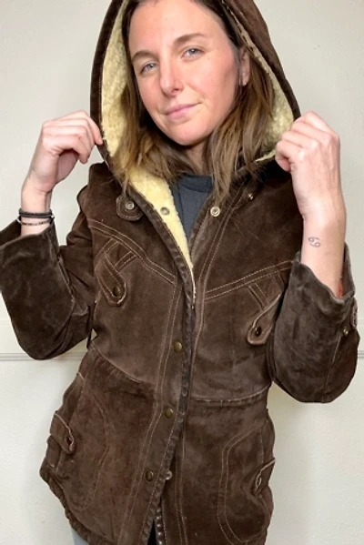 1970s Brown Suede Insulated Hooded Coat Selected by Cherry