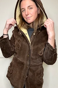 1970s Brown Suede Insulated Hooded Coat Selected by Cherry