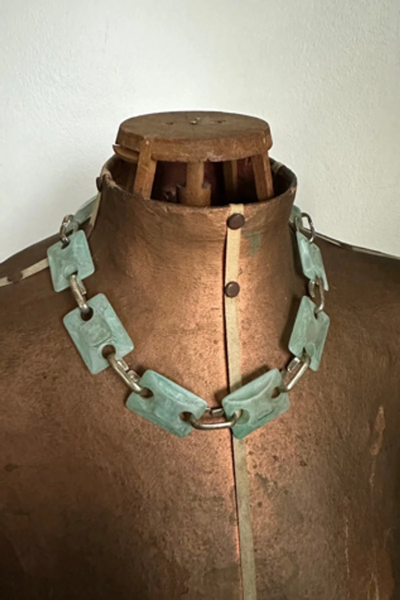 1960s Blue Square Chain Link Necklace Selected by Cherry