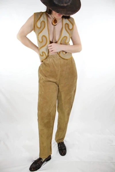 1980s High Waist Brown Suede Leather Pants Selected By Moons + Junes Vintage
