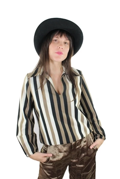1970s Unisex Striped Boogie Nights Blouse Selected By Moons + Junes Vintage