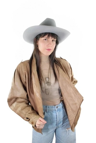 1980s Tan Leather Moto Jacket Selected By Moons + Junes Vintage