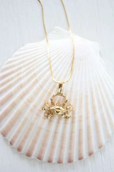 Vintage Gold Beach Crab Pendant Necklace Selected By Moons + Junes Vintage