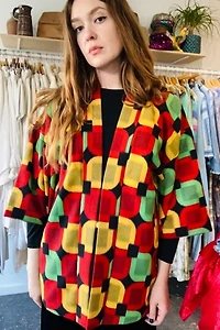 Vintage Red, Green, Black and Yellow Kimono Selected by The Curatorial Dept.