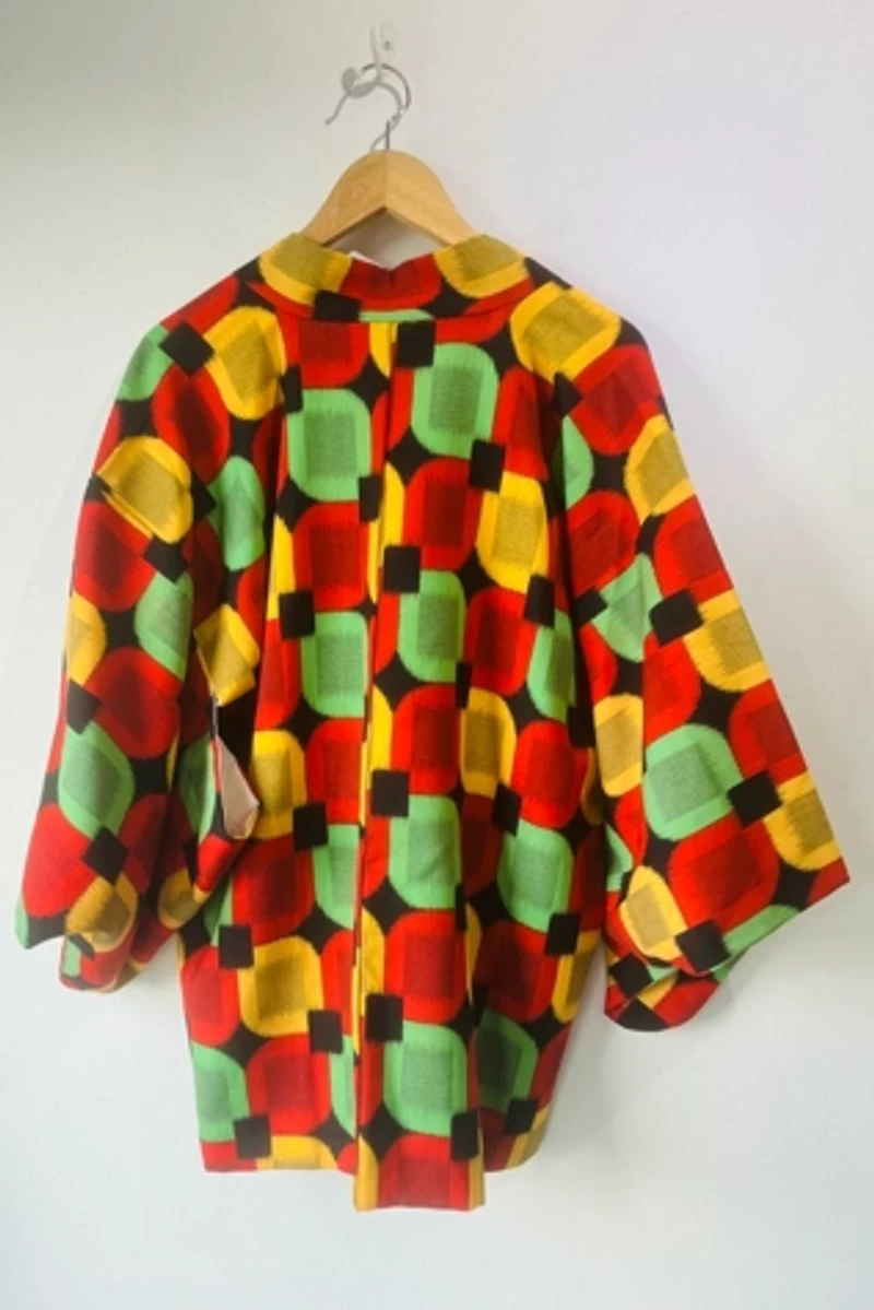 Vintage Red, Green, Black and Yellow Kimono Selected by The Curatorial Dept.