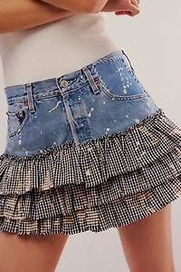 Tricia Fix Denim Ruffle Gingham Mini