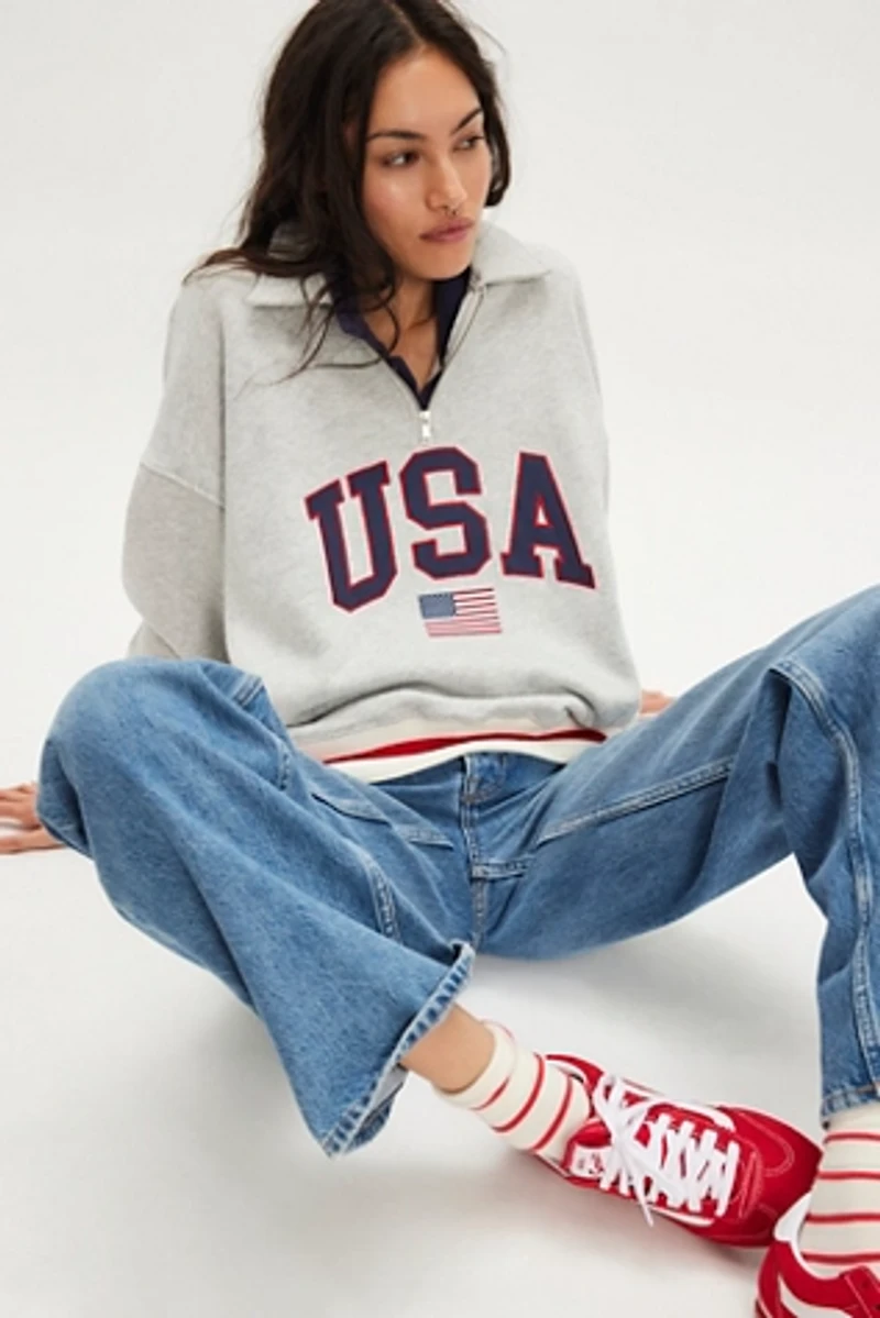 Chaser USA Rib Stripe Quarter Zip